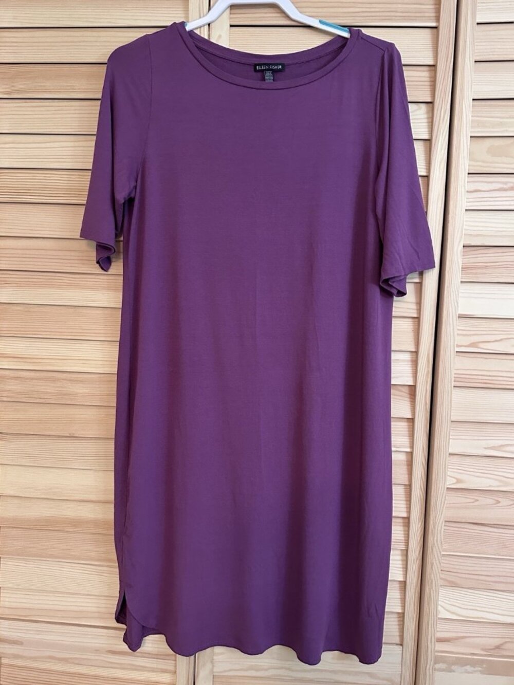 Eileen‎ Fisher Shirt Dress Purple Women Large Viscose Stretch Minimalist Luxe